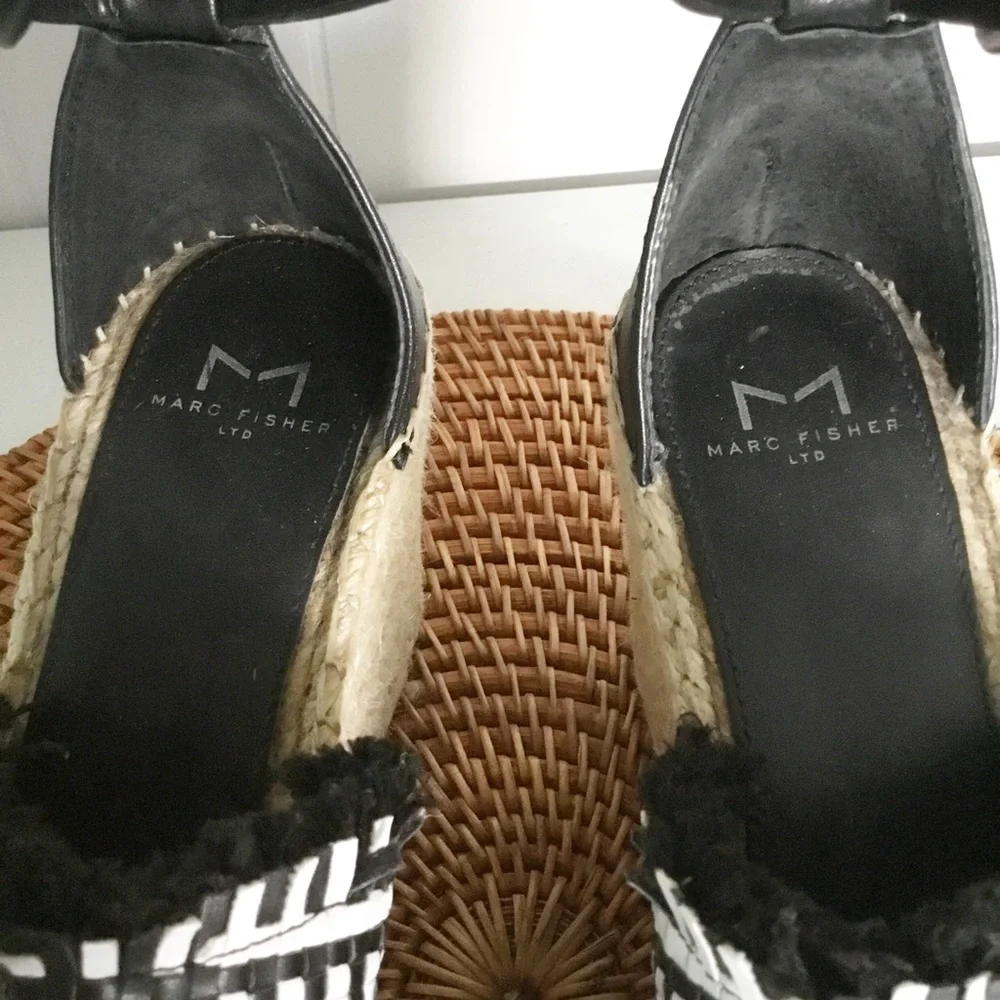 Marc Fisher Black & White Wedge Size 6.5 Espadrilles Shoes